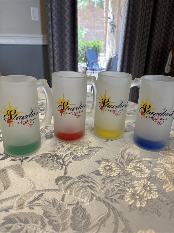 Vtg. HTF  Stardust Casino Las Vegas Frosted Beer Mug ( 4 ) Red Blue Yellow Green