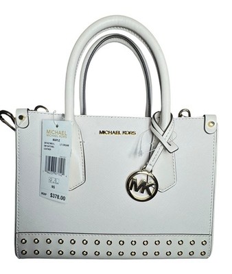 Michael Kors MAPLE Light Cream Small Satchel Studded Gold Detail Leather Handbag