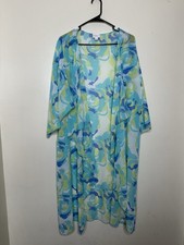 Lularoe Shirley Kimono Women's Size Large Cover Up Cardigan Aqua Blue Yellow