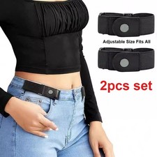 2PCS No Buckle Elastic Belt Invisible Waist Belt for Jeans Pants