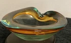 Vintage Murano Green And Amber Heart Shaped Art Glass Ashtray