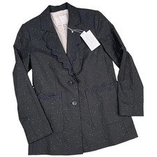 Rebecca Taylor Women's Slub Cotton Tailored Jacket Blazer Black Size 4 NWT 595