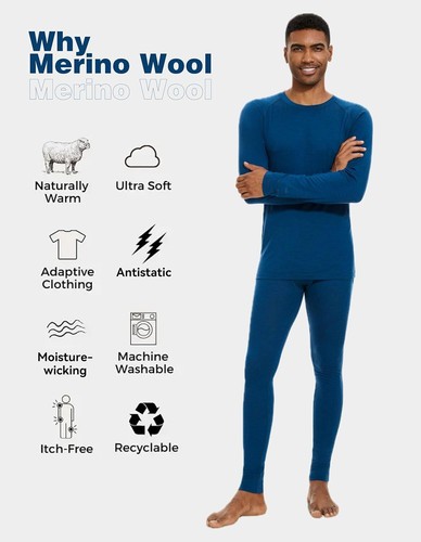 Conjuntos de capa base 100 % lana merino para hombre cálidos camisas UT inferiores largos Johns - Imagen 8 de 47