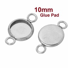 20 pcs. Stainless Steel Circle Round Bezel Cabochon Connector Tags Trays - 10mm