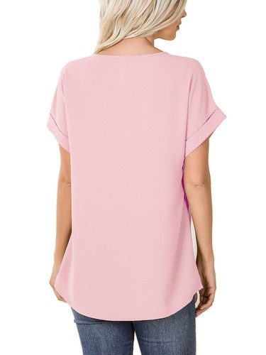 Camiseta top tejida lisa cuello en V manga corta para mujer KOGMO (S-3X) - Imagen 16 de 41