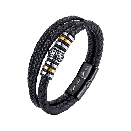 Double Row Bracelet Punk Jewelry Leather Bracelet Gifts for Husband SPB GrandsQS - Picture 4 of 24