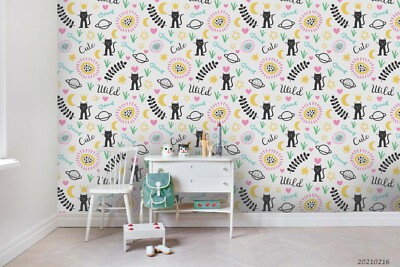 3D Black Cat Plant Fishbone Self-adhesive Removable Wallpaper Murals Wall 798