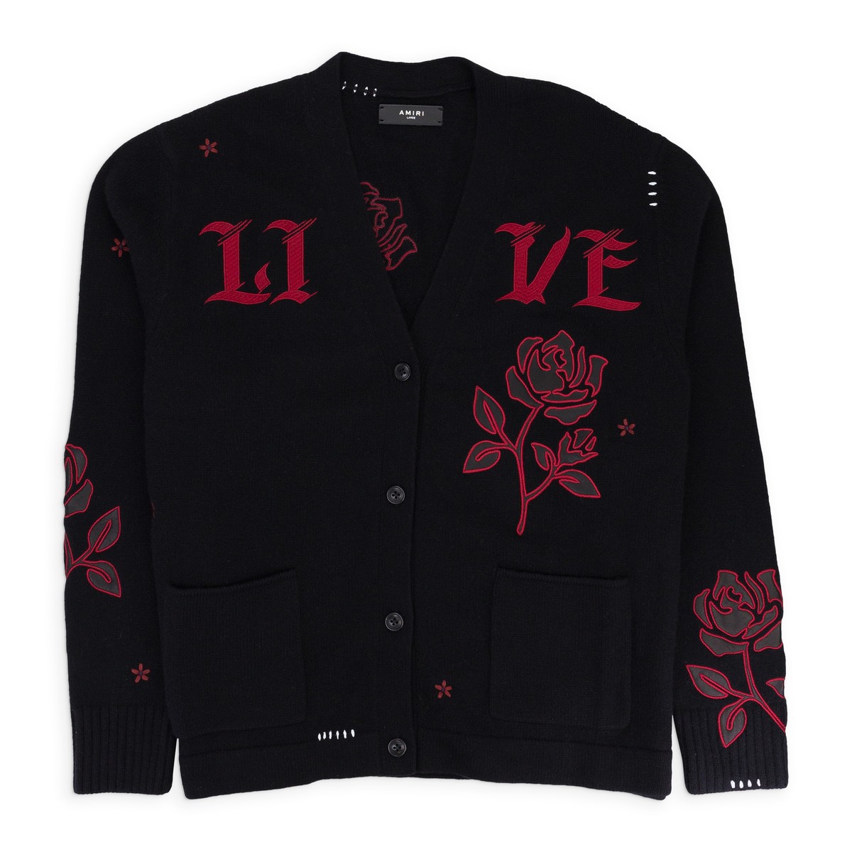 AMR-XTPS-0009/M WKCAR-ROSBLK Black/Red Amiri Rose Cardigan