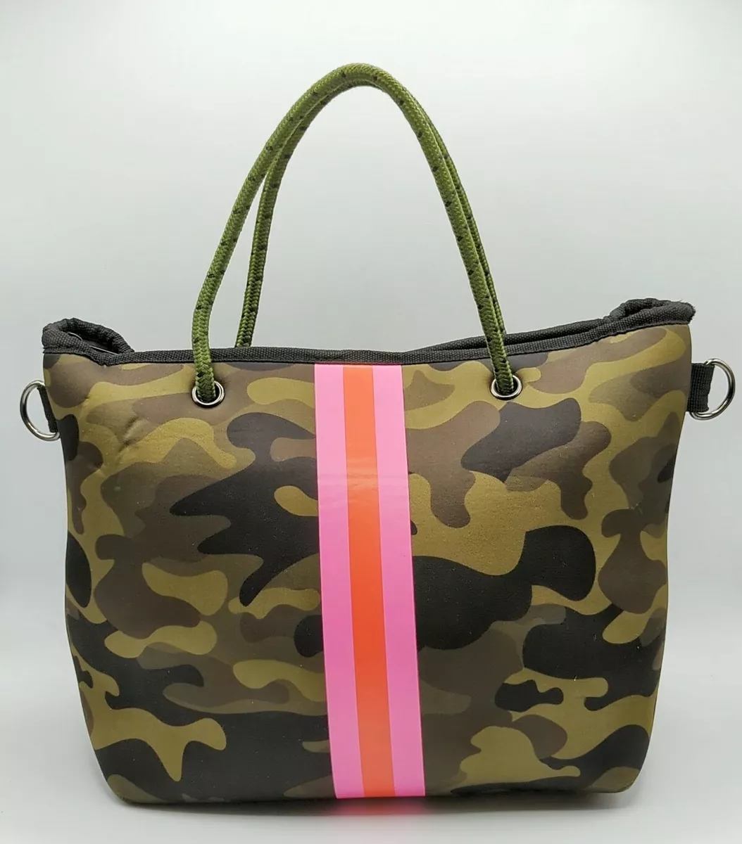 Haute Shore  Neoprene Camo Tote w/ Hot Pink Orange Stripes - Showoff