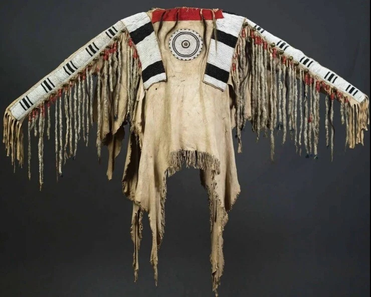 Old Style American Buckskin Buffalo Beaded Fringes Powwow Regalia War Shirt