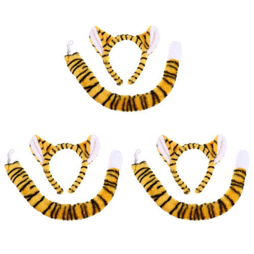  3 Pcs Tiger Headband Tail Kids Headbands with Tails Leopard Print - Picture 1 of 12