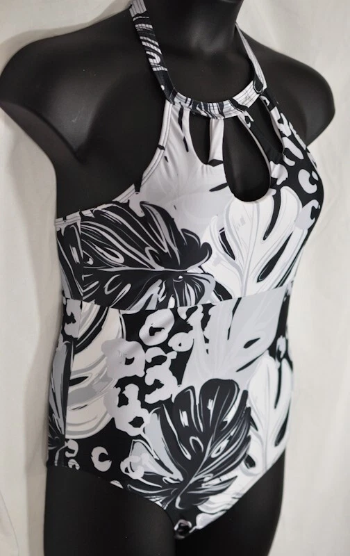 Mujer Sexy Halter Estilo Tirantes Una Pieza Traje De Baño Talla X Grande Negro, Gris Foto 2 de 4