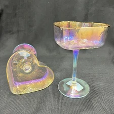 Coupe Glasses Heart Shaped Gold Rim Rare David Tutera Cocktail Barware Set of 2