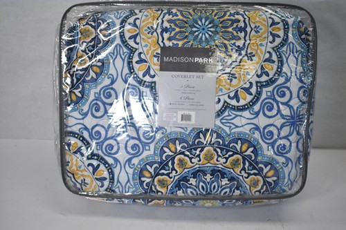 Madison Park Tangiers 6 Piece Coverlet Set Blue Full/Queen Size Reversible - Picture 4 of 6
