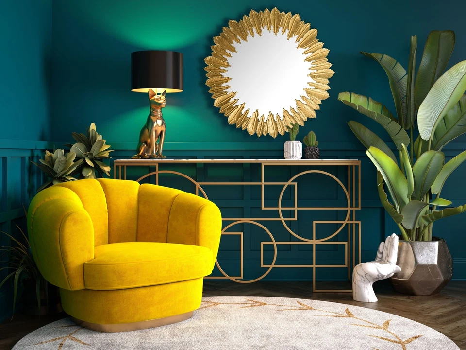 FineBuy Miroir Murale Plumes Métal 68 cm Miroir Mur Couloir Grand Moderne Doré - Photo 2/4
