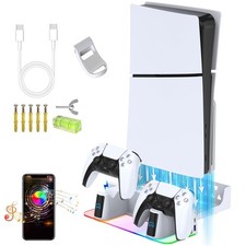for PS5/PS5 Slim/PS5 Pro Wall Mount Kit with Charging Station RGB LED Light f...
