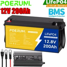 12V 200Ah Lithium LiFePO4 Battery Built-in BMS Deep Cycle whit 14.6V 20A Charger