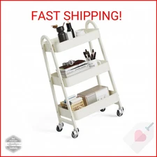 OLIXIS 3 Tier Utility Rolling Cart, Metal Mobile Storage Shelf with Lockable Cas