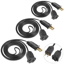 6 FT Extension Cord, US AC 2-Prong Black Male/Female Outlet Saver Power Exten...