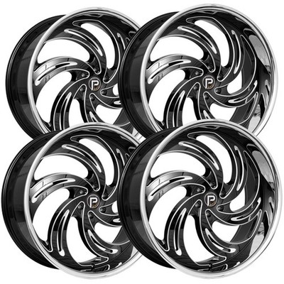 (Set of 4) Pinnacle P300 Pheonix 26x10 6x5.5'' +20mm Black/Milled/SSL Wheels Rims