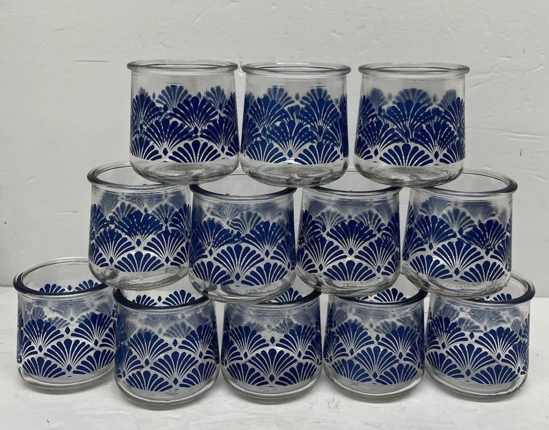 12 Yoplait Oui Blue Limited Edition Glass Yogurt Jars Clear Glass Empty