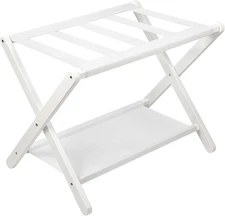 Luggage Rack, Folding Suitcase Stand with Storage Shelf,Bamboo Luggage