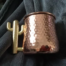 Hammered Copper Mug Cup With Brass Cactus Handle 16 Oz Beautiful
