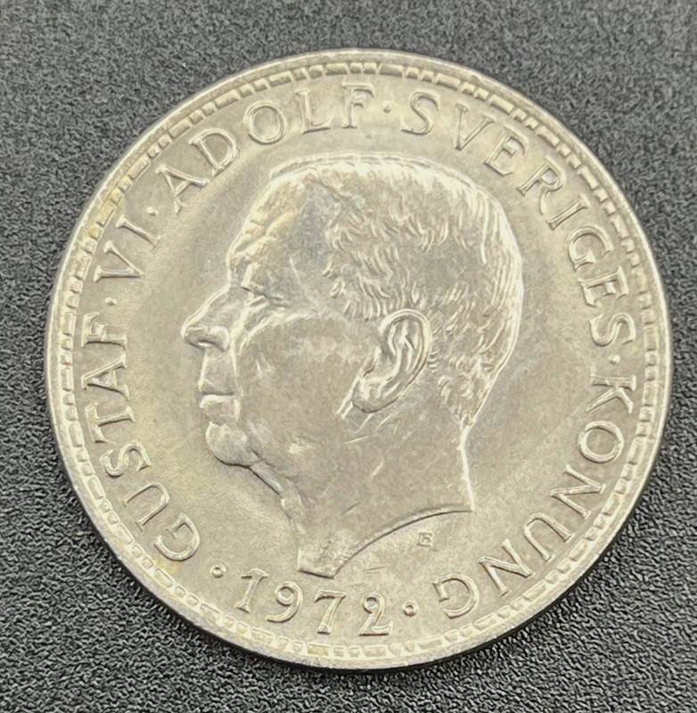 1972 Sweden 5 Kronor Copper-Nickel World Foreign KM#846 Tape Toned