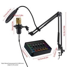 Podcast Equipment Bundle Condenser Mic With 48V Live Sound Card Kit Plug NNBT