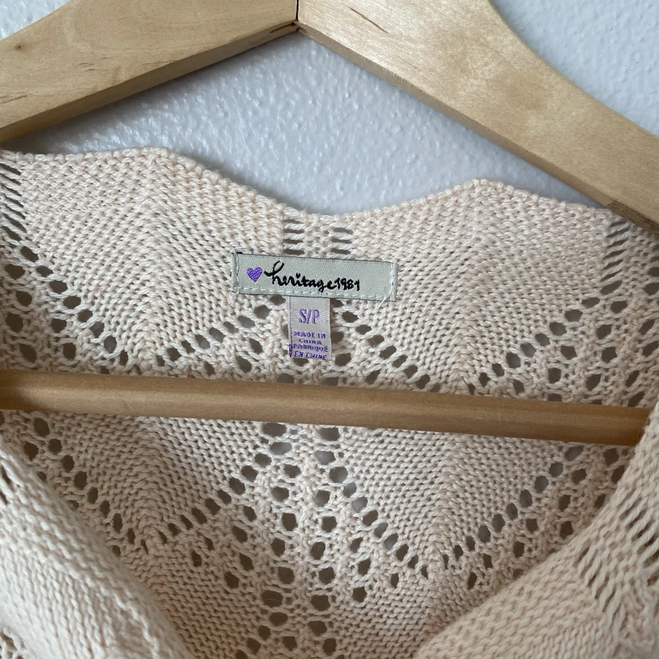 Suéter Heritage 1981 Crema Tejido Abierto Crochet Detalles Festoneados De Colección Pequeño Foto 4 de 4