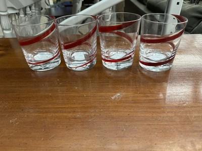 Pier 1 Red Swirl Double Old Fashion Beautiful Handblown Glasses (Set of 4)