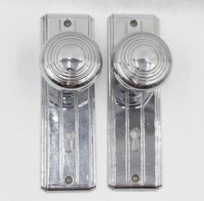 Vintage Art Deco Chrome Brass Dummy Door Knob Set