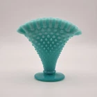 Fenton Pastel Turquoise Milk Glass Hobnail Miniature Ruffled Fan Vase 4"
