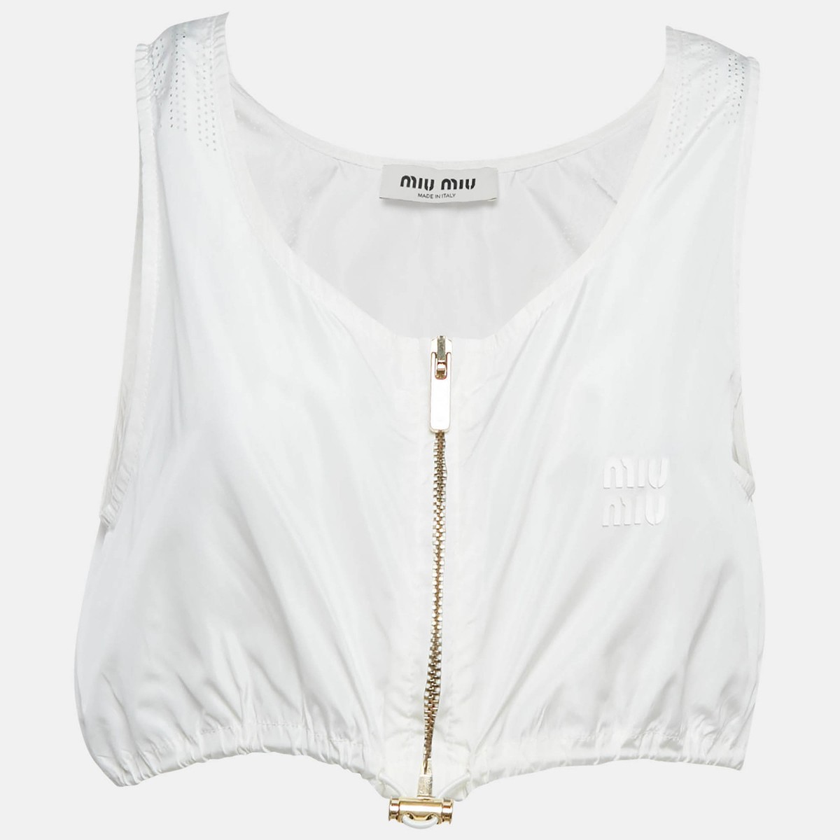 Miu Miu White Technical Silk Perforated Detail Crop Top XS Miu Miu White Technical Silk Perforated Detail Crop Top XS