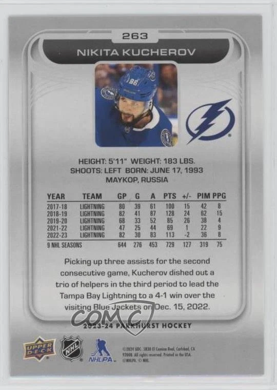 2023-24 Upper Deck Parkhurst Gold Patterned Foil Nikita Kucherov #263 - Image 2 of 2