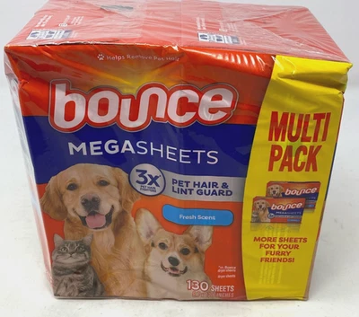 Bounce MegaSheets Pet Hair & Lint Guard -Fresh Scent 130 Dryer Sheets 8.7"x12.6"
