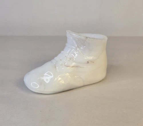 Vintage Milk Glass Marble-like Baby Bootie Shoe Toothpick Holder Trinket Dish