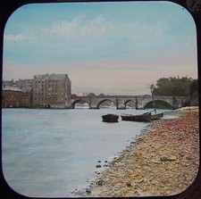 Glass Magic Lantern Slide CHESTER OLD BRIDGE & DEE MILLS C1890 PHOTO CHESHIRE UK