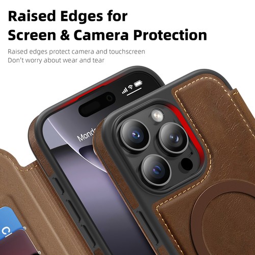 For iPhone 16 Pro Max 16e 15 14 13 12 11 Mag Safe Flip PU Leather Wallet Case - Picture 59 of 64