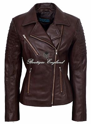 Ladies Stylish Jacket Leather Brown Biker Style Fashion Real Leather Jacket 9334