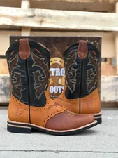MEN'S WESTERN WORK BOOTS FULL GRAIN LEATHER COWBOY GEAR RANCH SQUARE TOE BOTAS