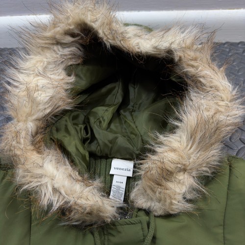 Vtg Venezia Sweater Jacket Womens 22/24 Green Mixed Media Shearling Hood Zipper - Picture 6 of 10