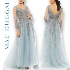 MAC DUGGAL Women  s Embellished V-Neck Long Sleeve A-Line Gown in the Size 6