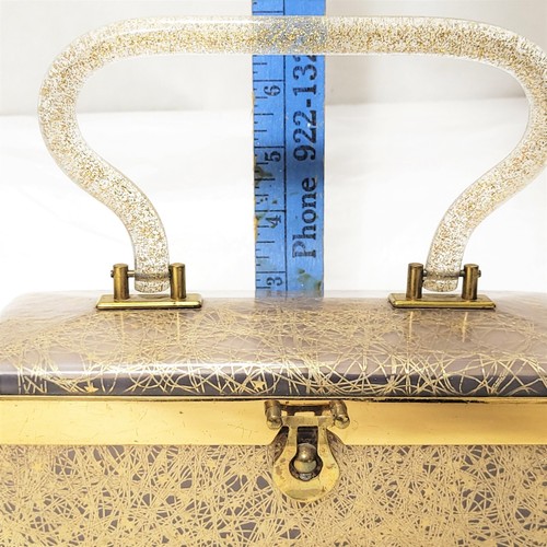 Mid Century Vintage Gold Star Strand Glitter Clear Lucite HandBag Purse MCM 1950 - Picture 11 of 15