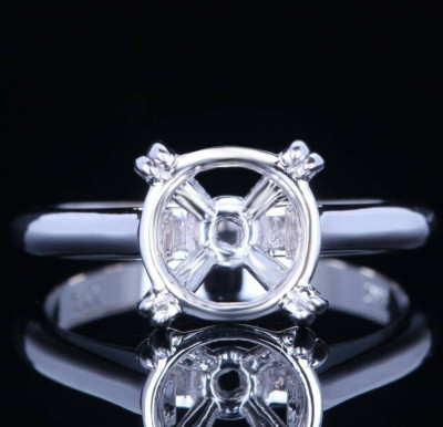 Solitaire 9 mm Round Semi-Mount Ring Size 7 US 925 Hallmarked Sterling Silver