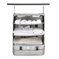 Large Stow-N-Go Hanging Travel Shelves 3-Tiered Organizer Gray S3TheBrand