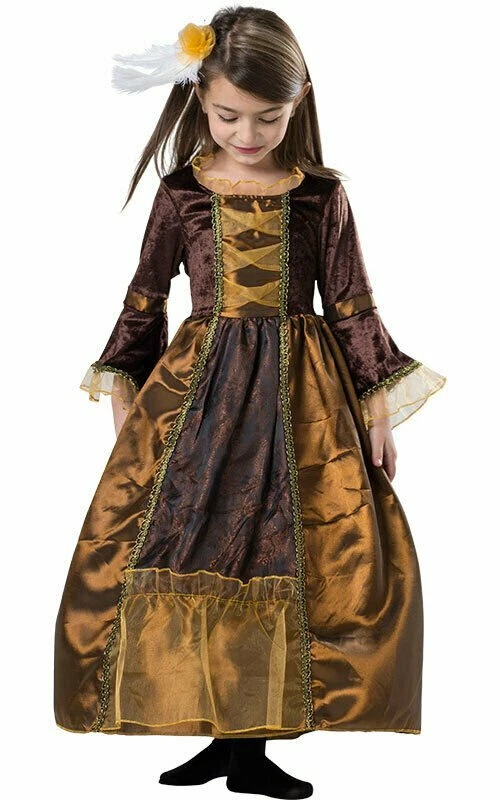Disfraz de duquesa americana para niña - Vestido renacentista medieval - Marrón Foto 3 de 4