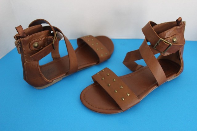 Faded Glory Girl's Brown Leather Ankle Wrap SANDALS Shoes~Size 4~Backside Zipper | eBay