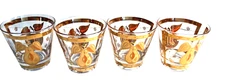 MCM Georges Briard 4 Old Fashioned Tumblers Apples & Pears Gold with Orange #1