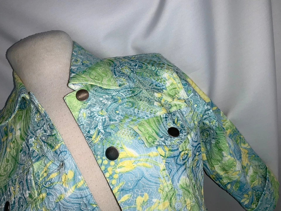 Chaqueta Blazer Analogy Petites Petite S Azul Verde Floral Algodón Poli YGI E0-317 Foto 3 de 4
